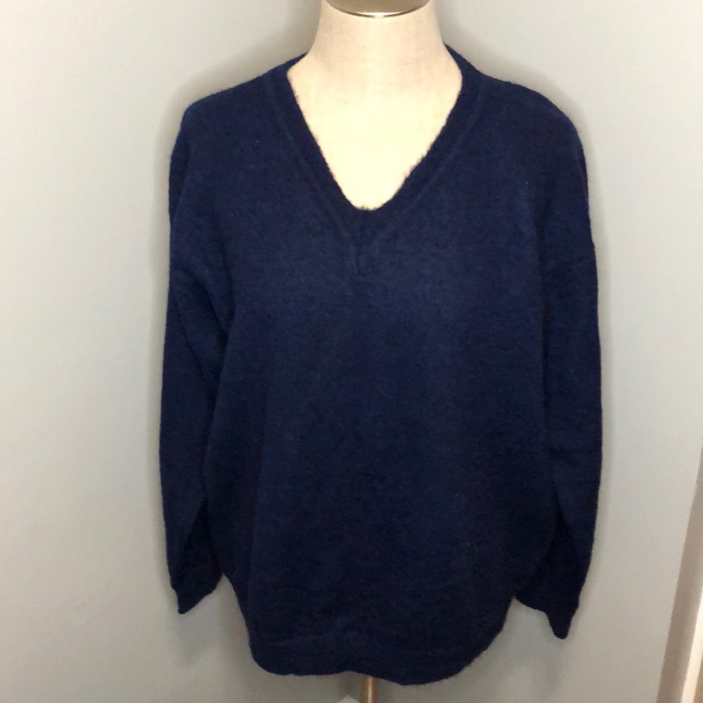 Intiwara 100% Alpaca Wool V-Neck Sweater XL Navy